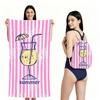 Quick-Dry Foldable Beach Towel With Carry Bag Double-Sided Plush Coconut Print Bath Travel Pool Vacation