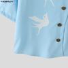 INCERUN Oversized Men Lapel Neck Short Sleeve Side Buttons Up Print Casual Loose Shirts