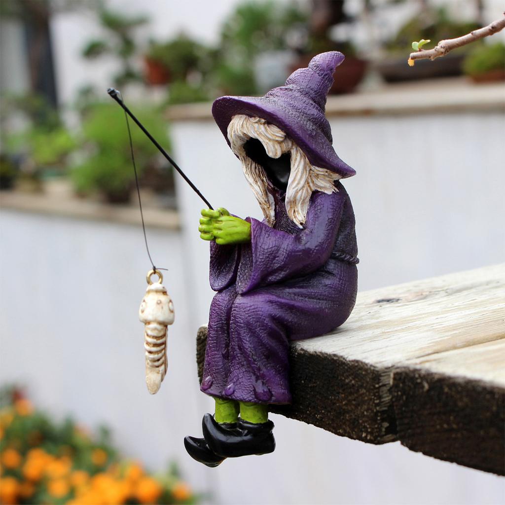 Witch Fishing Statue Resin Garden Microscopic Craft Sculpture Festival Witch Decoration