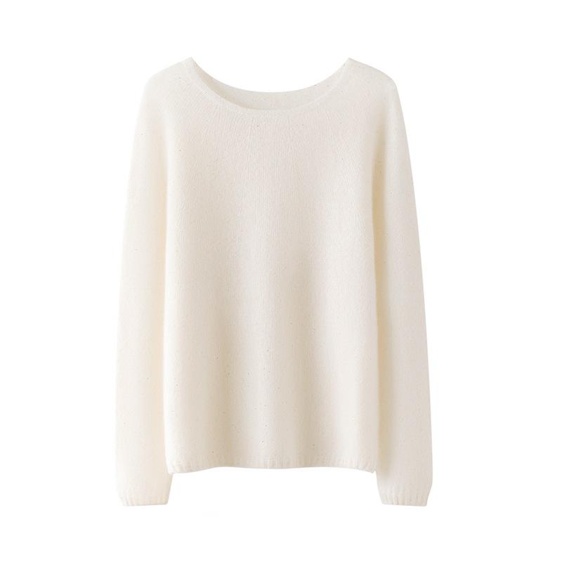 Silk Cashmere Women's Loose Fit Round Neck Sweater - Soft & Fluffy Touch