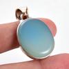 Natural Aqua Chalcedony Gemstone 925 Sterling Silver Two Tone Pendant 1.7'' L6C01