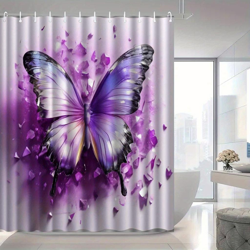 Schöner Lila Schmetterling Duschvorhang Waschbar Schmutzabweisend Duschkopf Wasserdicht Polyester Badevorhang Für Heimdekoration