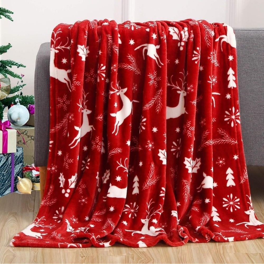 Soft Cosy Snuggle Blanket Elk Snowflake Xmas Fleece Blanket Sofa Blanket  For Bed Sofa Office