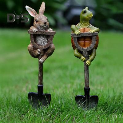 Zwierzęca Statua Ogrodowa Żaba Królik Żółw na Łopacie Ozdoba z Żywicy Wkładka do Doniczki Figurka Zwierzęca do Dekoracji Bonsai Zewnętrzna Rabata Kwiatowa