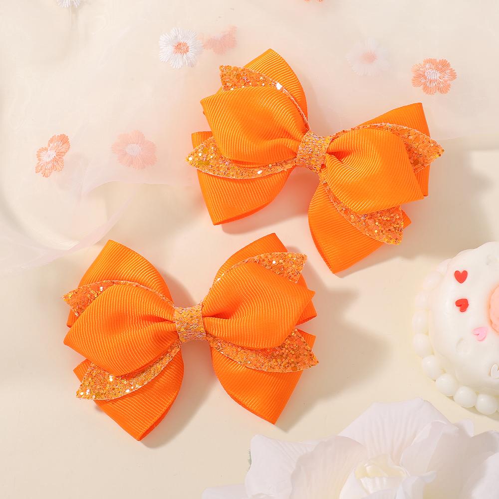 2Pcs/set Colorful Party Bowknot Ribbon Hair Clips for Girl Glitter Hair Bangs Hairgripes Lovely Solid Color Barrette
