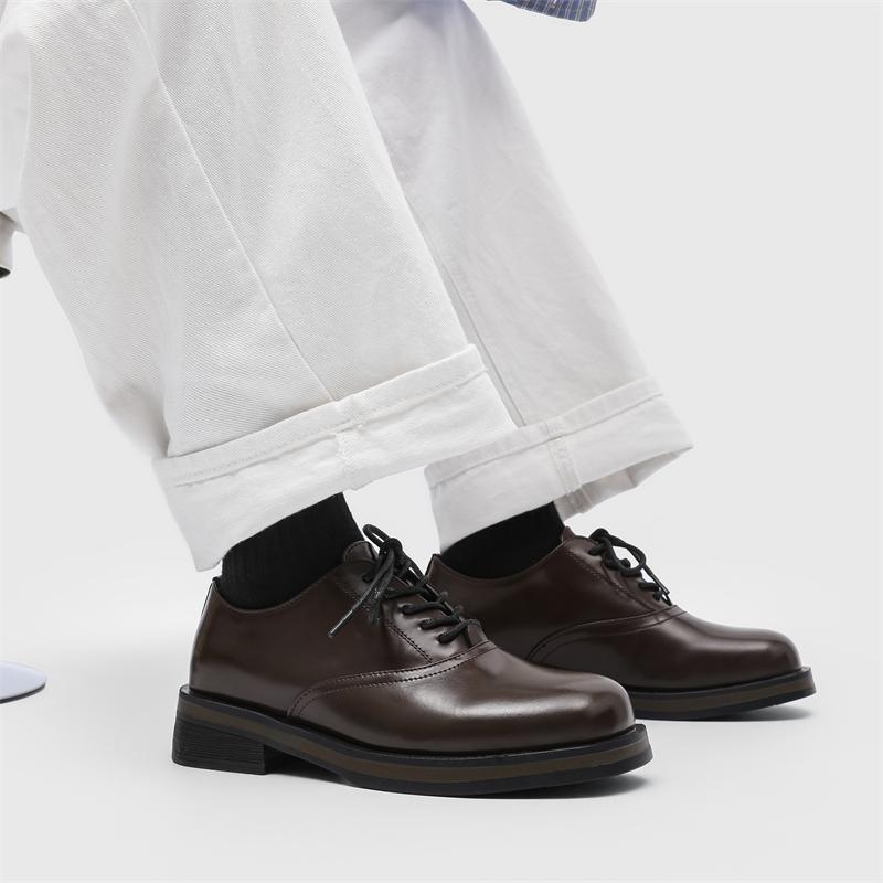 Fashion 2025 Summer New Men's Lace-Up Oxford All-match Leather Men Walking Shoes Men's Derby Casual Shoes Men's Square Head Dress Shoes