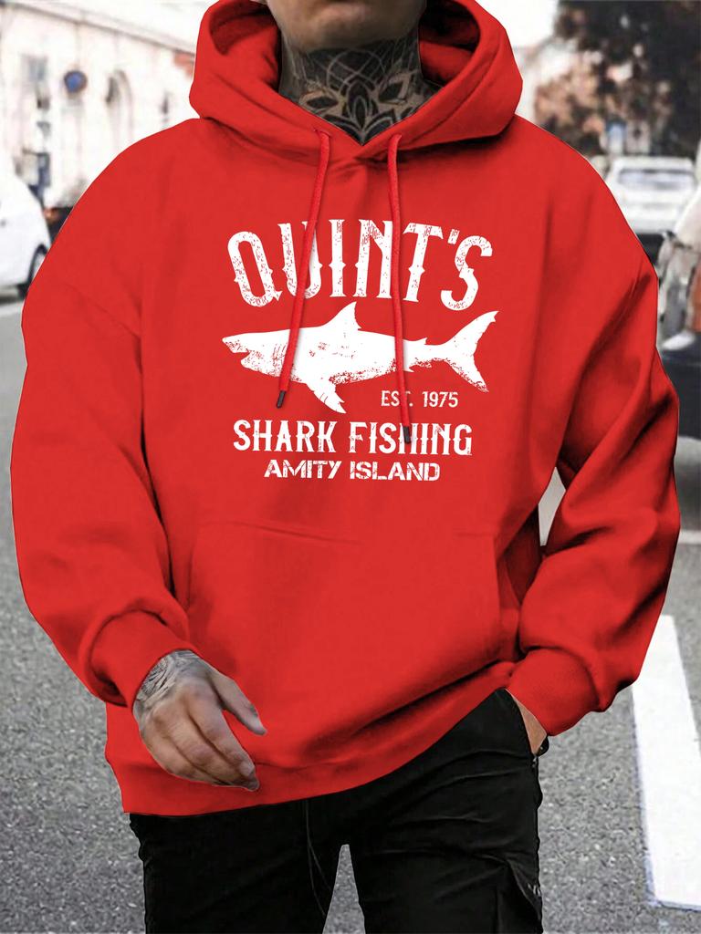 Quint'S Shark Fishing Amity Island Print Men Hoody Autumn Fleece Hoodies Hip Hop Loose Streetwear All-Match Comfortable Clothing