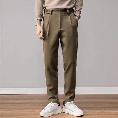 Men's Loose-Fit Thickened Woolen Pants for Fall/Winter Straight-Leg Casual Work Trousers