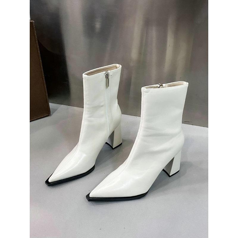 Pointed Boots Femininity Black Fashion Naked Boots Skinny Versatile Coarse Heel French Elastic Skinny Boots