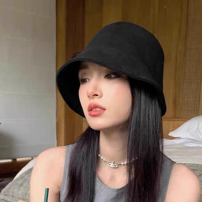 Women's Suede Bucket Hat - Solid Color, Versatile, Large Fit, Face-Covering