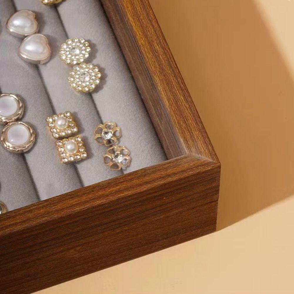 Organisateur de Bijoux en Velours Plateau de Présentation de Bijoux Simple Boîte à Bijoux en Bois Présentoir pour Bagues/Boucles d'Oreilles