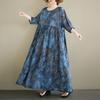 DIMANAF 2026 Summer Beach Women Plus Size Vintage Lady Long Dress Loose Oversize Maxi Print Cotton New