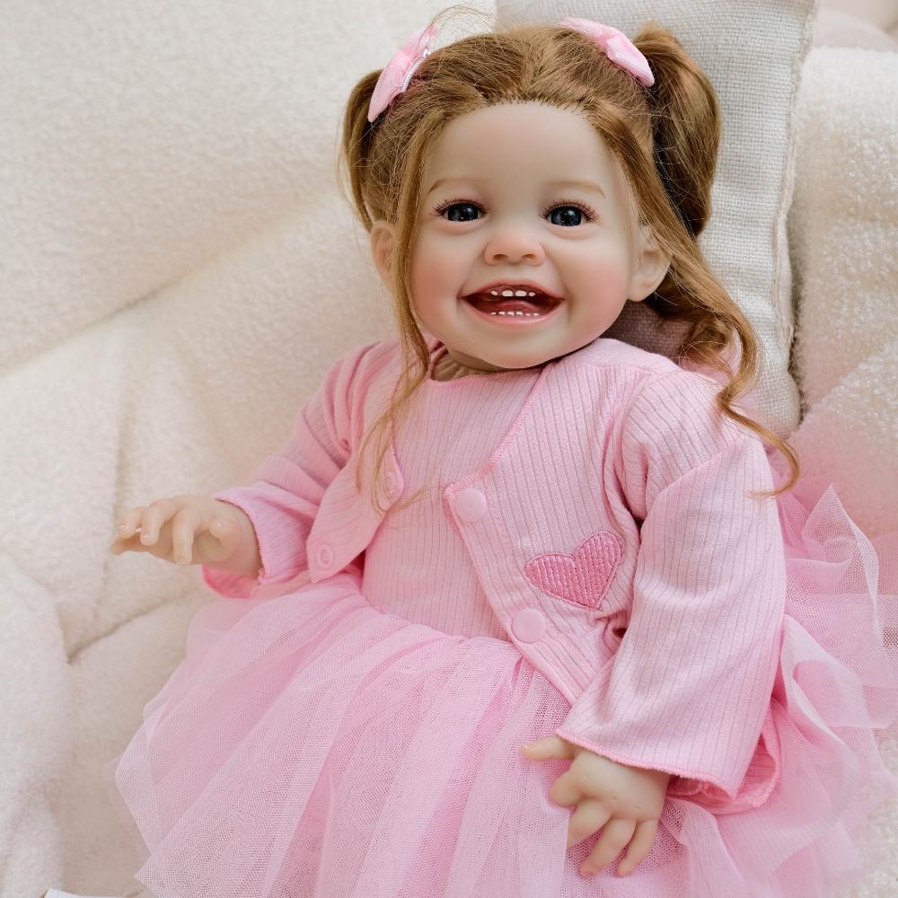 50cm Realistic Happy Smiling Face Reborn Girl Dolls Mila Soft Touch Cotton Stuffed Cloth Body Alive Baby Doll Cute High-color Painting Newborn Dolls
