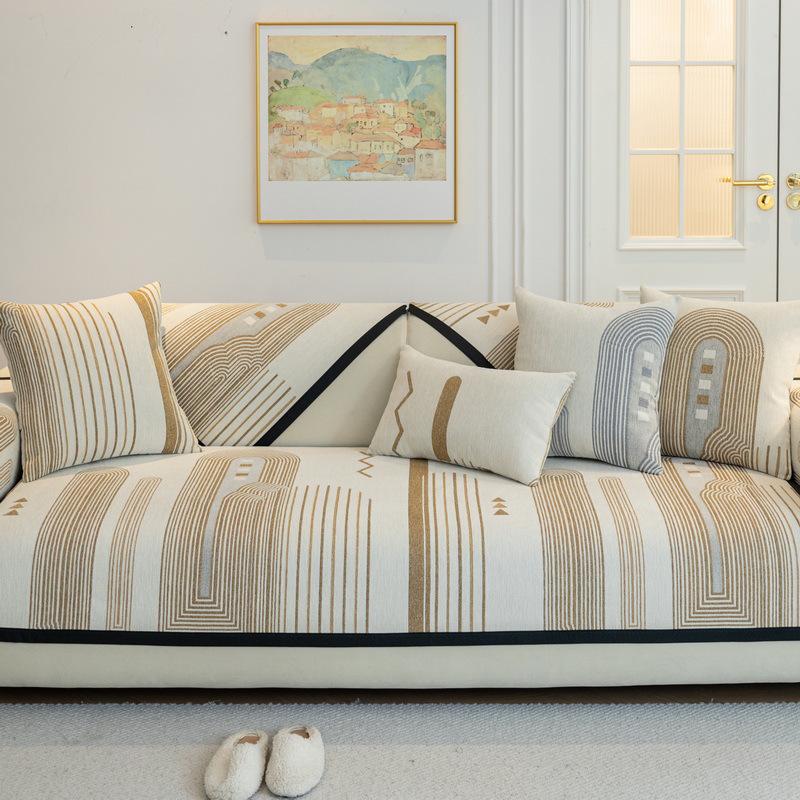 Französisches Chenille Rutschfeste Sofabezug, Ganzjahres Universal Stoffhandtuch für Leder, 2024 Sommerausgabe Sitzkissen