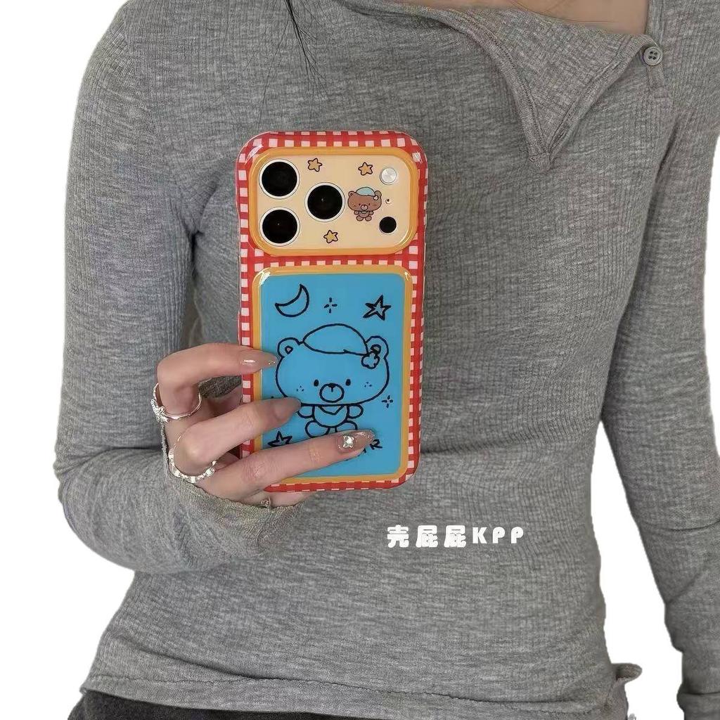 Plaid cute line bear ins15 for iPhone17promax iPhone 16 case 18pm/15pm