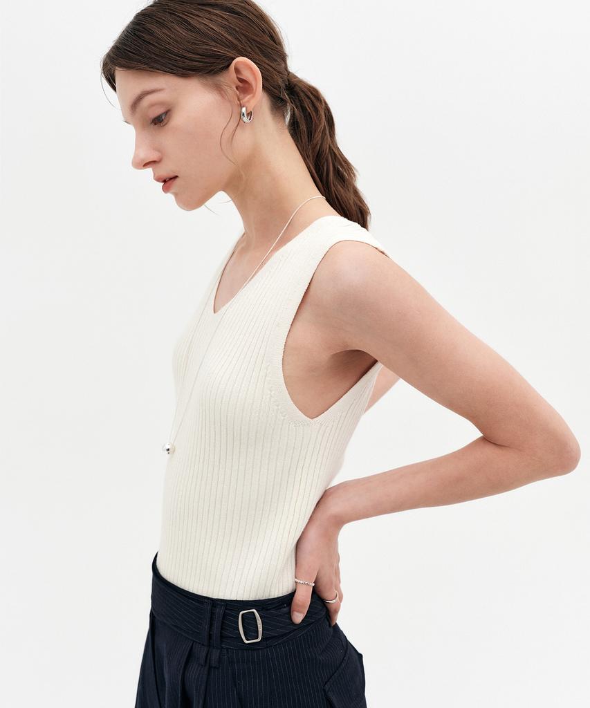 Lugkaeseuteu Lena Ribbed V-Neck Sleeveless Knit / Lena Ribbed V-Neck Sleeveless Knit_4Colors