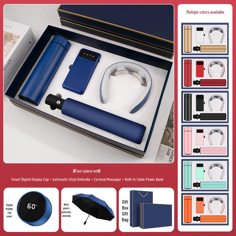High-End Dragon Boat Festival Gift Set: Insulated Cup, Neck Massager, and Umbrella