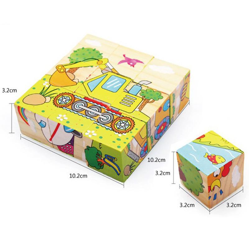 Quebra-cabeça de Madeira Seis Lados Pintados Tridimensional Trânsito Animal Quebra-cabeça Blocos de Construção Brinquedos Montessori de Educação Infantil TMZ