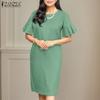 ZANZEA Women Casual Flare Short Sleeve Loose Summer Dress