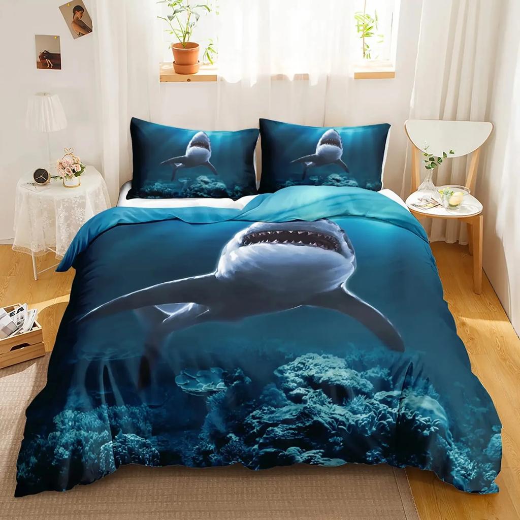Shark Duvet Cover Set Full Size Queen Size Twin Deep Ocean Animals Bedding Sets For Boys Girls Luxury Soft Comforter Cover Set