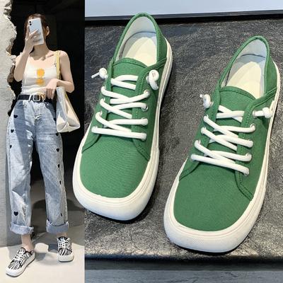 Thick-soled Canvas Shoes Women's Summer New Square-toe Lace-up Korean Version of The Trend Board Shoes Plaid Leopard Print Student Shoes