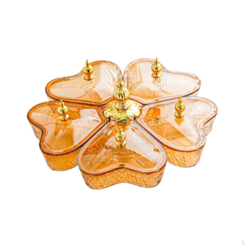 Divided Rotating Serving Tray 5 Compartments Multifunctional Organizer with Lid Appetizer for