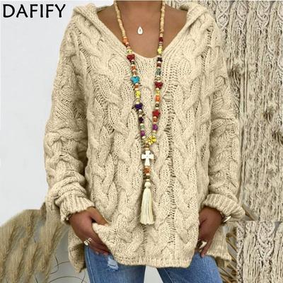 Women's Fashion Casual Fall Winter Solid Color Print Long Sleeve Hooded Sweaters