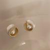 White pearlescent high-end French enamel pearl earrings, exquisite and simple temperament niche design stud earrings