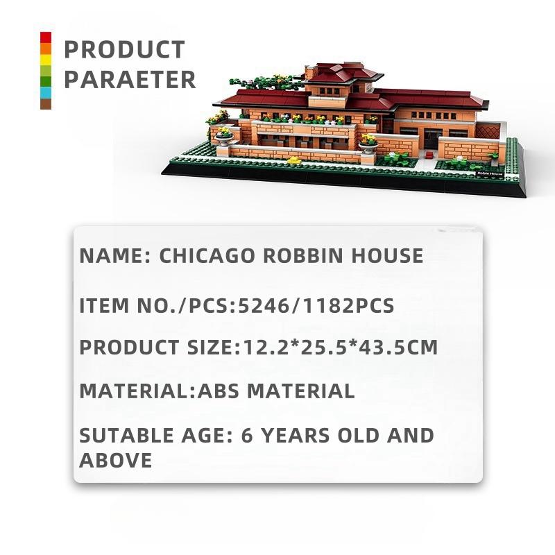 Non-Toxic 1182Pcs World Famous Architecture Chicago Robbin House Usa Building Blocks Models Bricks Assemble Toys Small Particle Toys Gifts