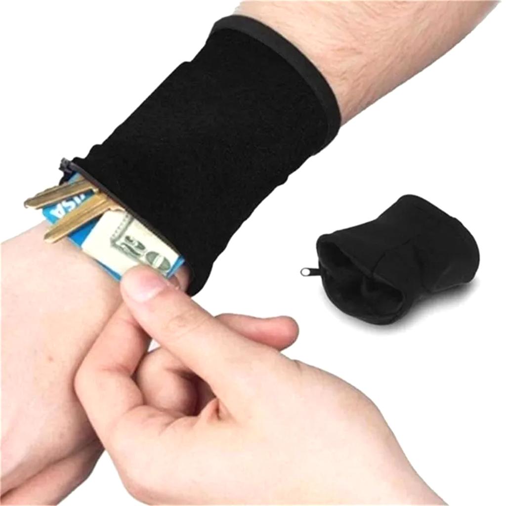 Outdoor Sports Wrist Bag Multifunctional Sweatband Wrist Cover Safe Coin Purse Headphones Storage Zip Pocket Suitable for Fitnes