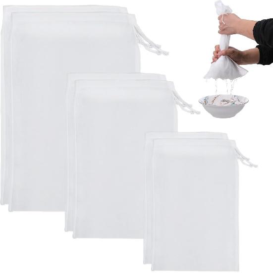 Набор из 6 мешочков-фильтров с мелкой сеткой, мешочек-сито для орехового молока, многоразовый мешочек-сито для продуктов с мелкой сеткой и завязкой, мешочки из марли для процеживания фруктового сока