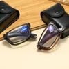 Retro Portable Blue Light Blocking Minus Glasses  With Leather Box Women Men'S Foldable Finished Prescription Myopia Eyewear