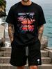 Mens 100 Cotton Tshirt With Sunset Palm Tree Beach Print Vintage Tropical Summer Short Sleeve Tshirt Casual Loose Street S