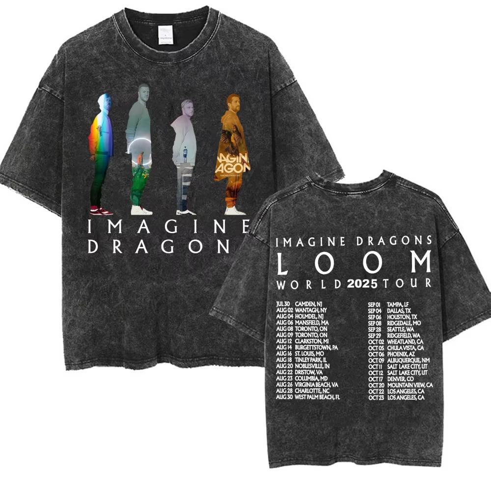 Imagine Dragons Band Tour Loom Nuovo Album Magliette Uomo Donna Moda Stile Hip Hop Retrò Lavata Maglietta Manica Corta Larga