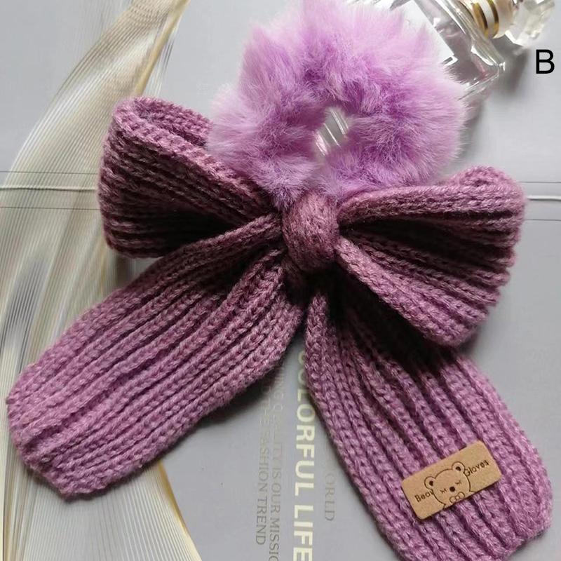 Scrunchie Women Warm Hair Scrunchies Winter Knit Hair Ties Bow Hair Bands Plush Elastic Band Hair Accessories
