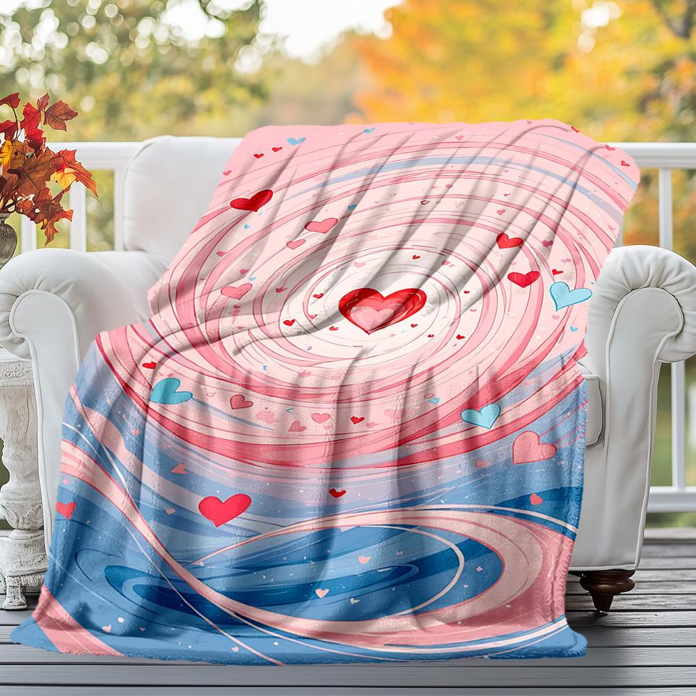 1pc Heart Swirl Outdoor Flannel Blanket Soft Warm All-Season Throw for Sofa Bed Car Camping Office, Cozy Gift Idea1258S