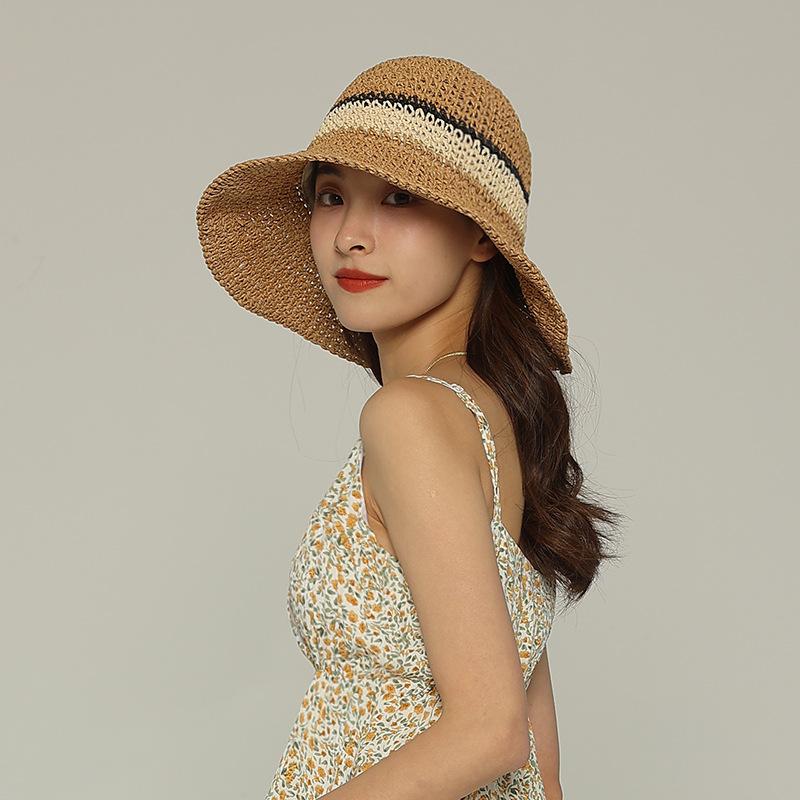 Japanese-style wide-brimmed straw hat for summer, beach fashion, vacation sun hat, handmade versatile fisherman hat, sun protection bucket hat for