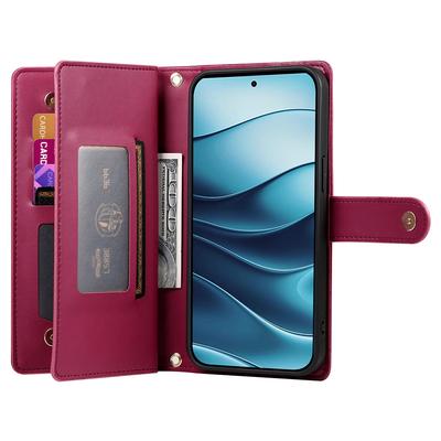DF-011 Funda para Xiaomi Redmi Note 14 5G con Bolsillo con Cremallera Cartera Funda de Cuero para Teléfono con Correas