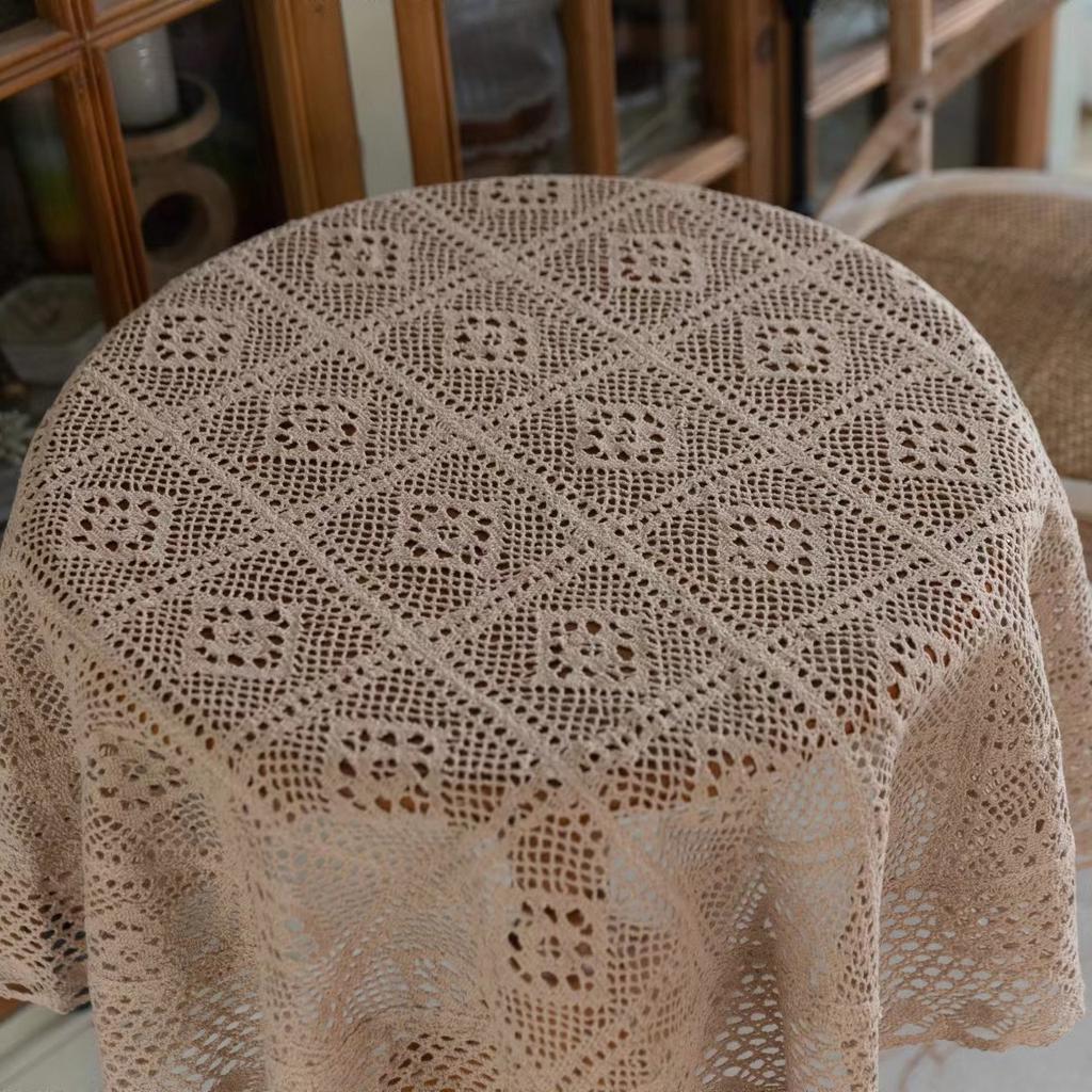 Round Tablecloth Imitation Crochet Forest Style Hollow Lace Coffee Table Cover with High Aesthetic Value Photo Background
