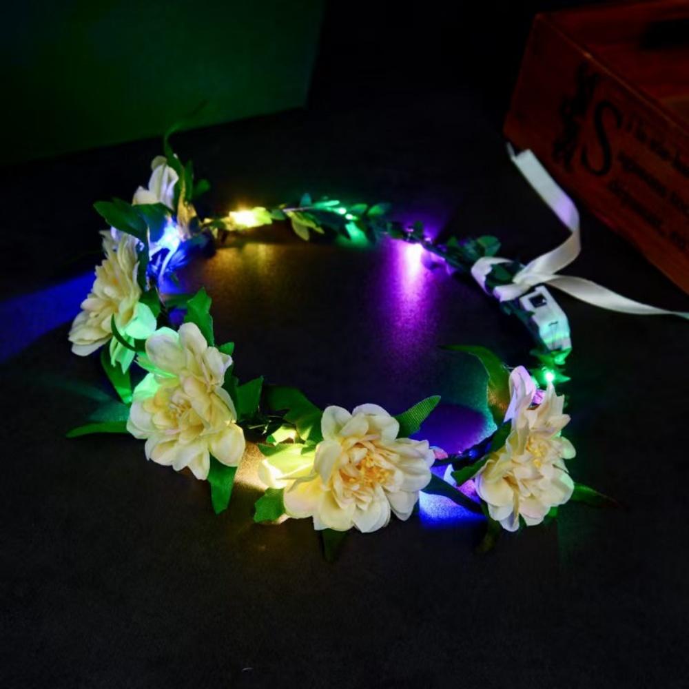 LED Flower Wreath Headband Light Up Peony Flower Crown Hairband Shining Headwear For Wedding Party Beach Hair Accessories