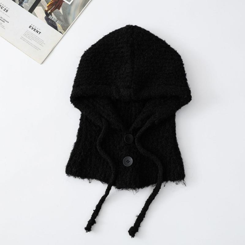 

New loop yarn balaclava hat hat scarf integrated women s autumn and winter wool blended knitted warm cold hat чёрный