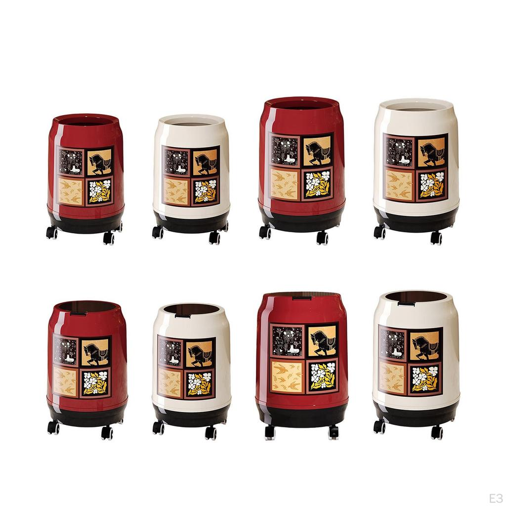 Decorative Large Capacity Trash Can with Universal Wheels for Kitchen, Vanity, Garage, RV.