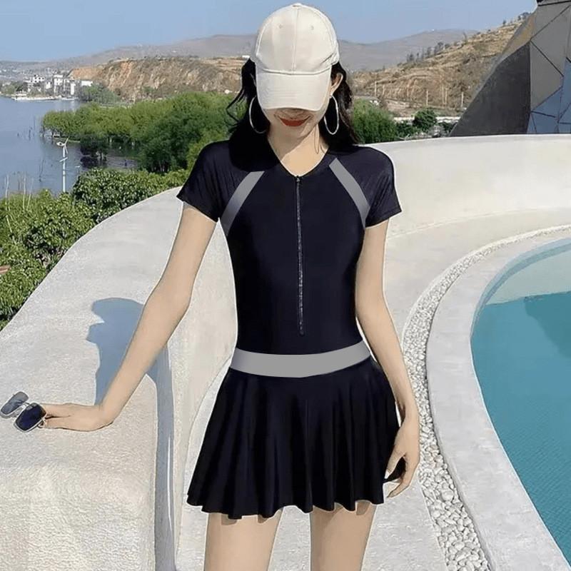 Summer Pool Dress With Collared Splicing Pattern For Beach Vacation And Yoga Practice