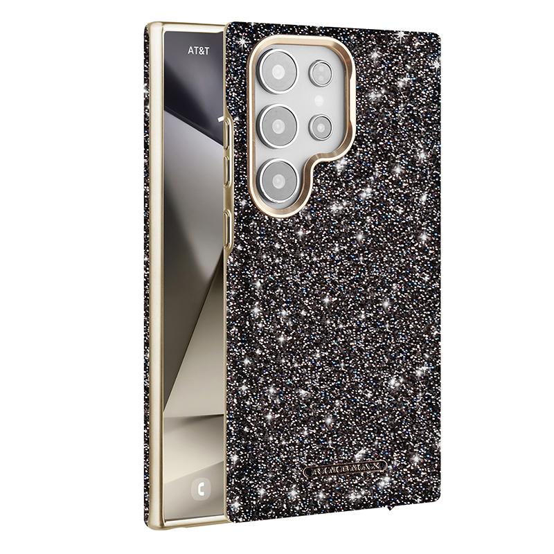 

Розкішний блискучий магнітний чохол для Samsung Galaxy S25 Ultra S24+ Plus, чохол зі стразами з гальванізованою рамкою для жінок, дівчат, її Galaxy S25 чорний