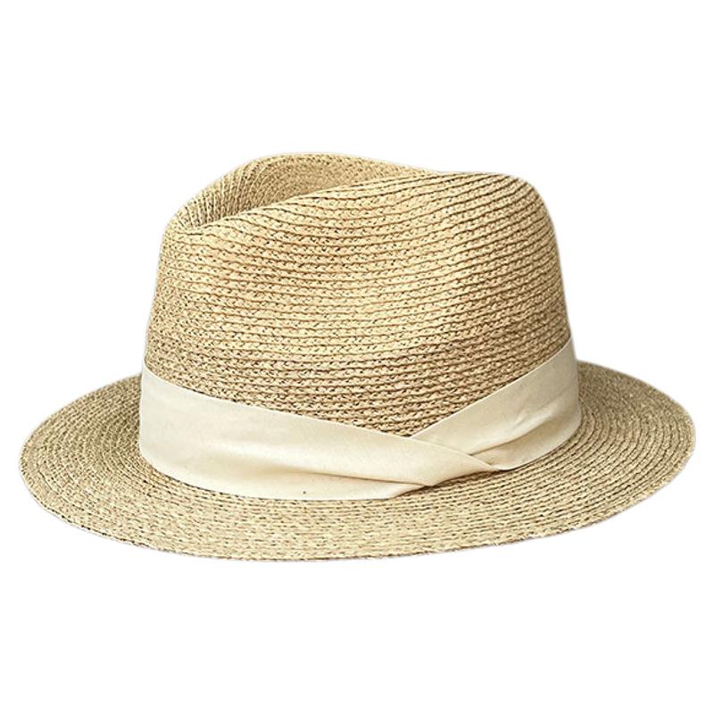 Französische Eleganz Temperament Retro Jazz Zylinder Damen Sommerurlaub Breiter Rand Feiner Raffia Hut Sonnenhut