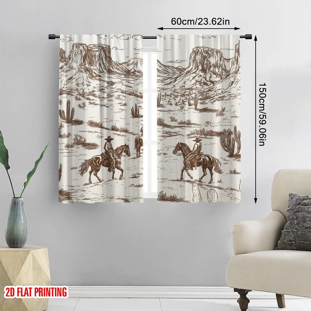 2 st, 2D-plantryckta Ljusfiltrerande Gardiner Ökenryttare(1) Mångsidigt tyg (utan spö) Gåvor Använd för Vardagsrum,