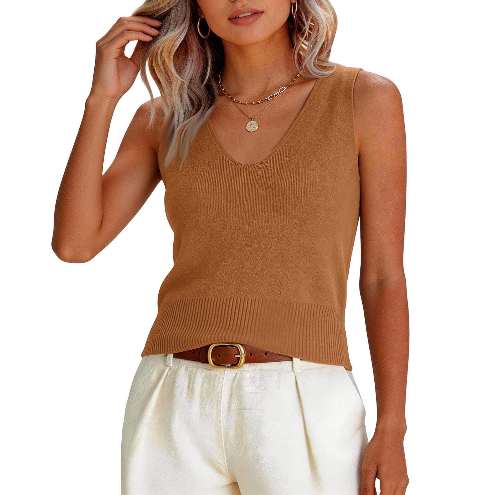 Women s V-Neck Fashion Cropped All- Knit Cami Top One Size шафрановый