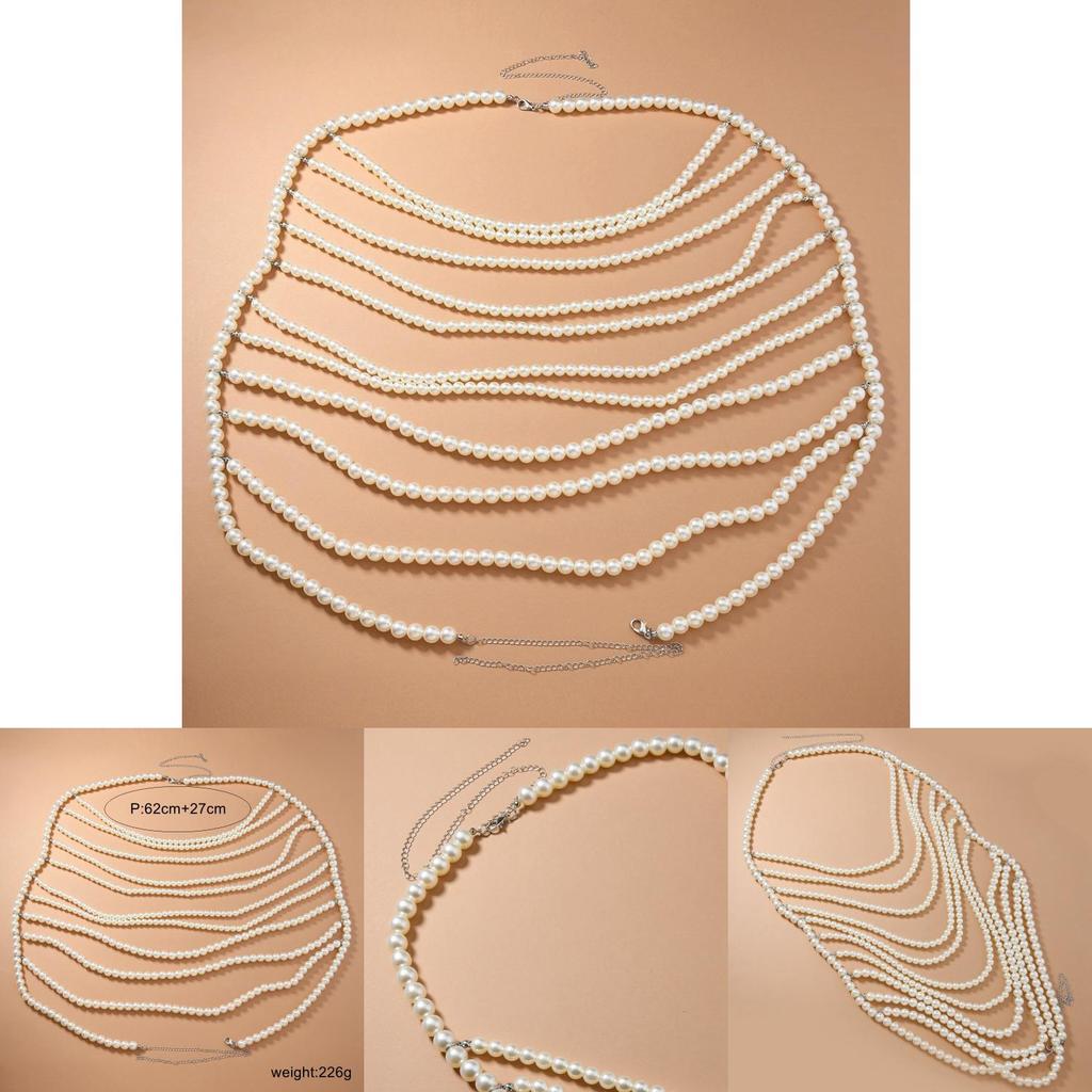Boho Body Chain Necklace With Faux Pearl Beads For Fashion Women