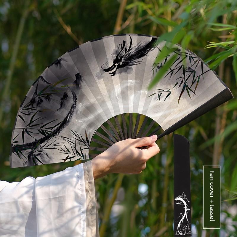 Traditional Chinese Style Hanfu Fan, Ancient Style Folding Fan for Men, Student New Chinese Style Portable Ancient Costume Fan, Summer
