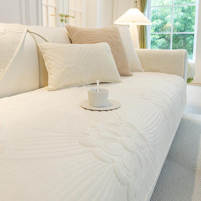 Velvet Short Plush Sofa Cushion Embossed Design Non-slip Cushion Towel Machine Washable Home Decor Slipcover